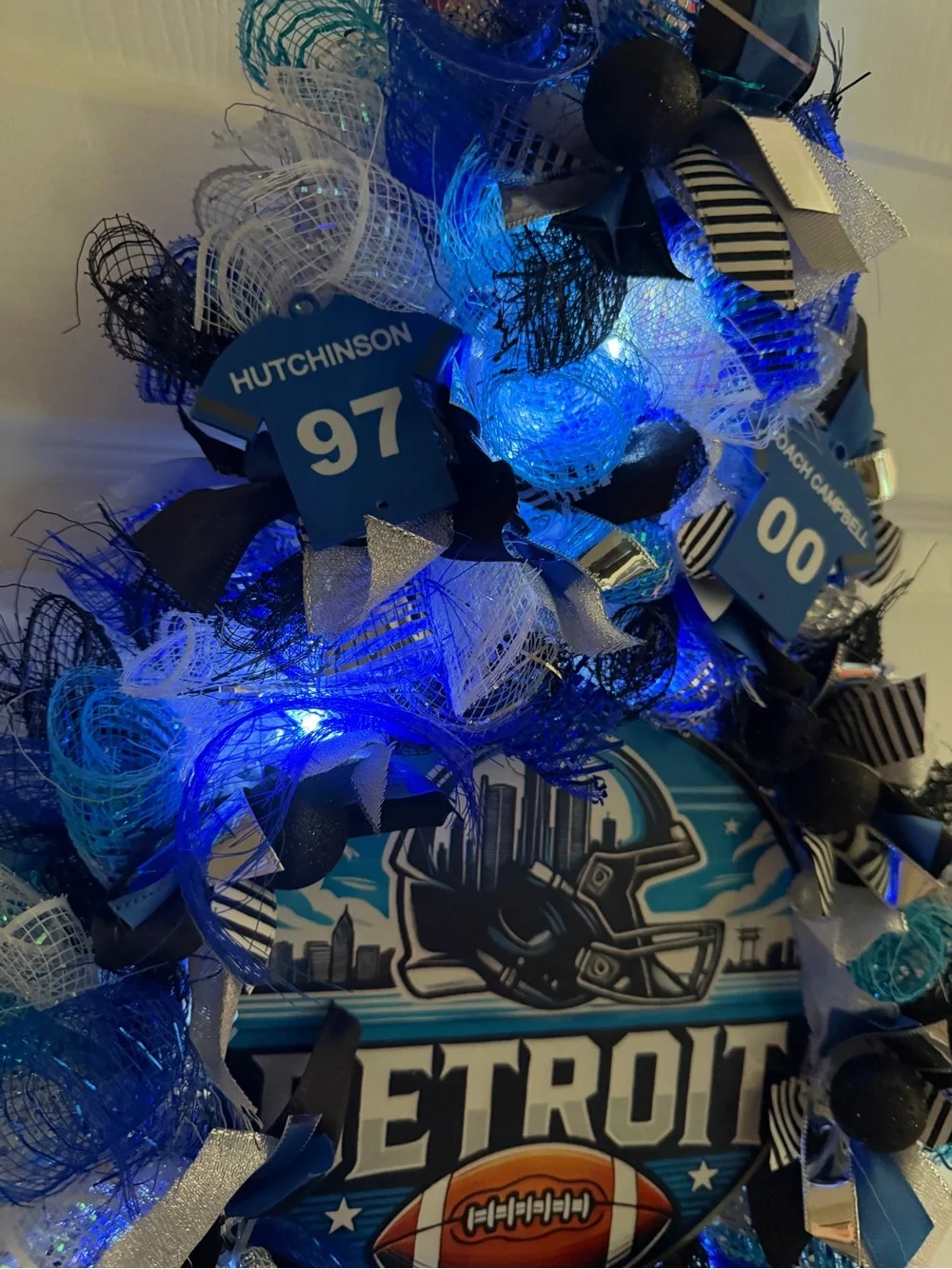 Detroit Football Themed Door Swag Wreath Handmade Hutchinson St. Brown Wright